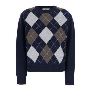 Dunst Women Crewneck Sweater With Argyle Motif In Blue Wool For Men